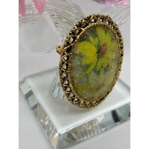 Vintage West Germany Sugar Glass Flower Brooch Pin 1960s Sunflower 2.5"